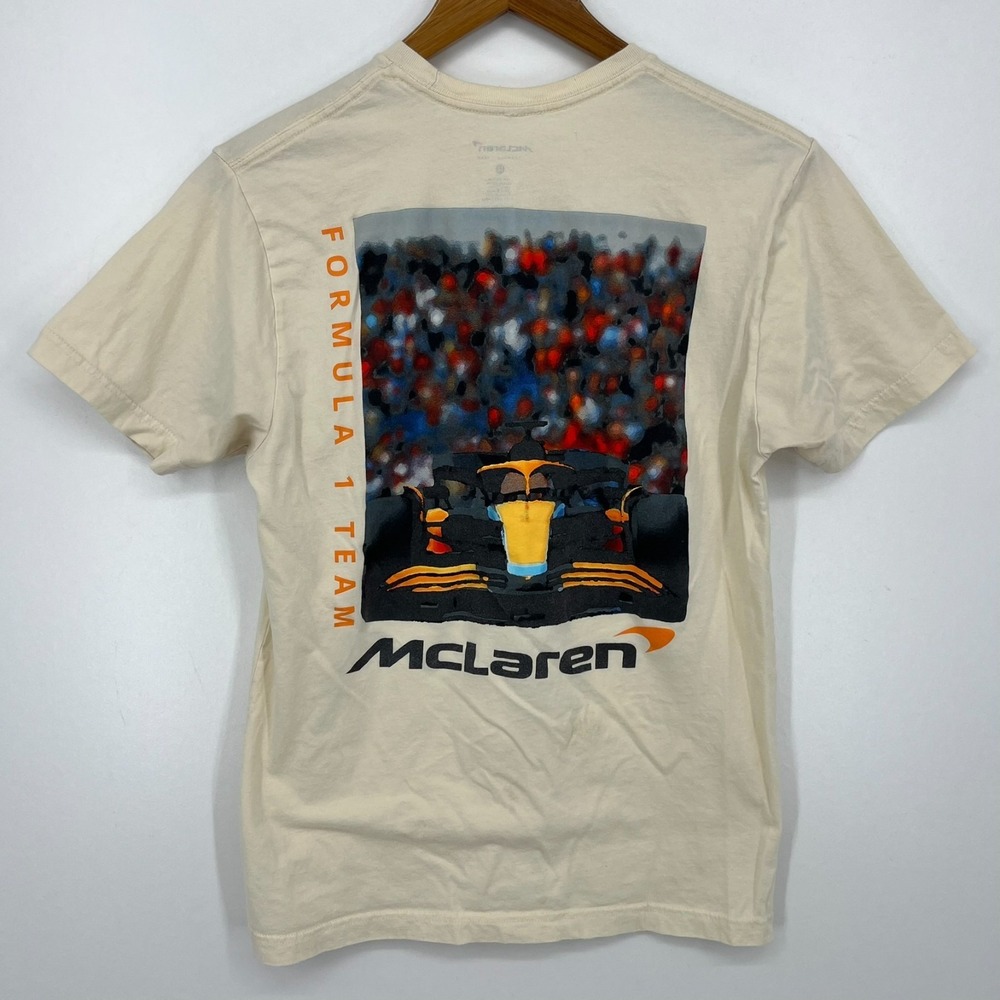 McLaren Formula 1 Team T-Shirt Men's Size M Beige Double Sided Graphic Tee